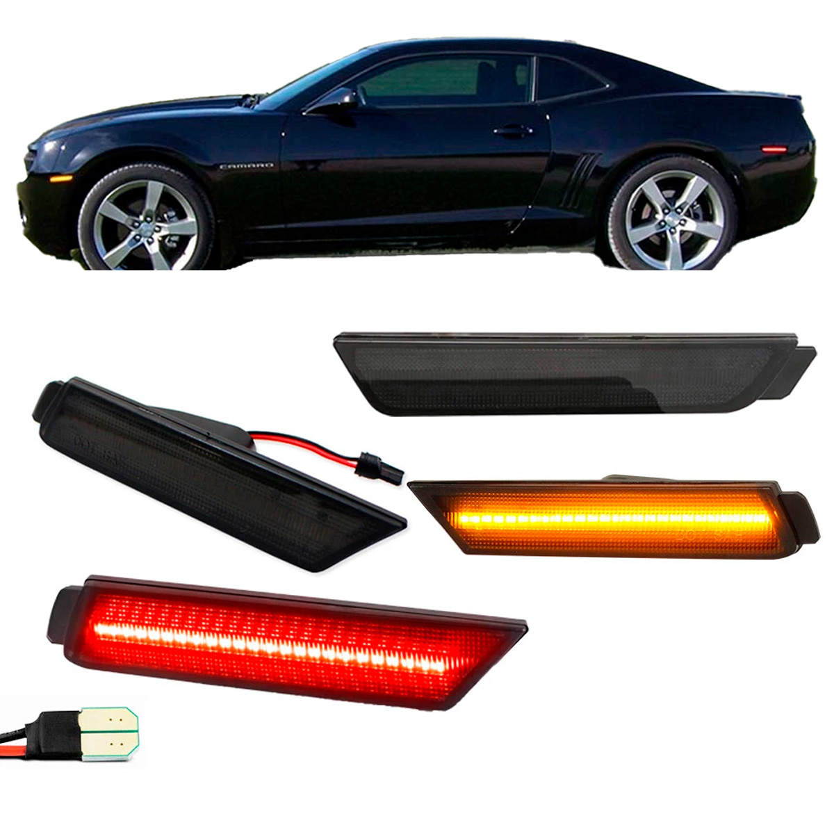 Kit Cuartos Reflectores Chevy Camaro 2010-2015 Ahumado Led