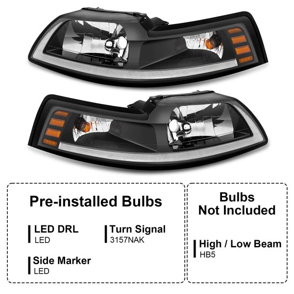 Par Faros Principales Ford Mustang 1999-2004 Tira Drl Led - Imagen 6