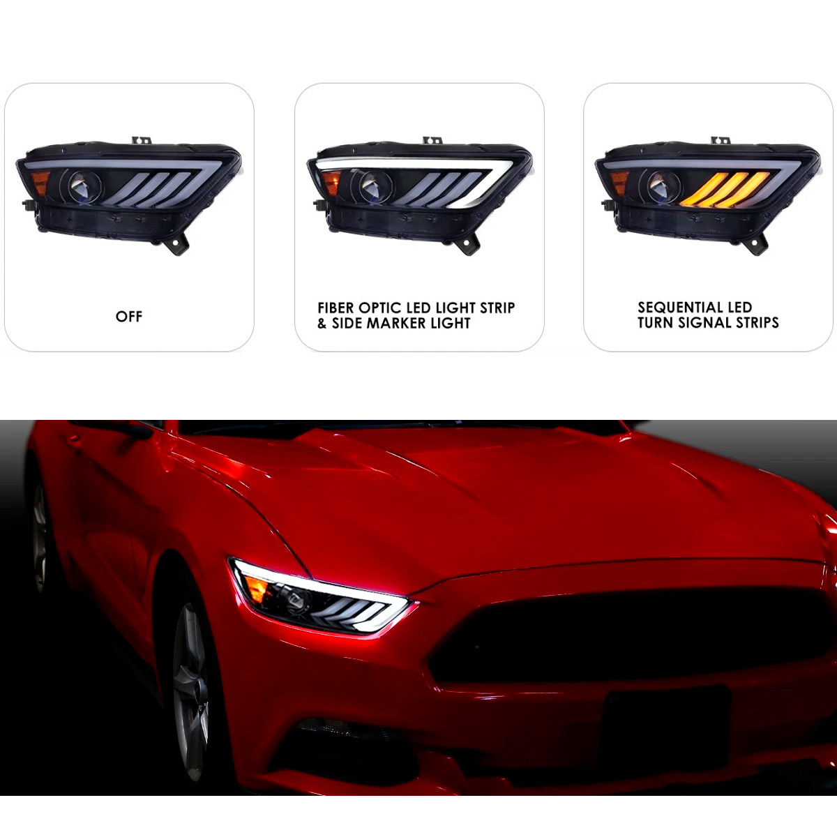 Par Faros Ahumados Secuenciales Ford Mustang 2015-2022 Led - Imagen 3