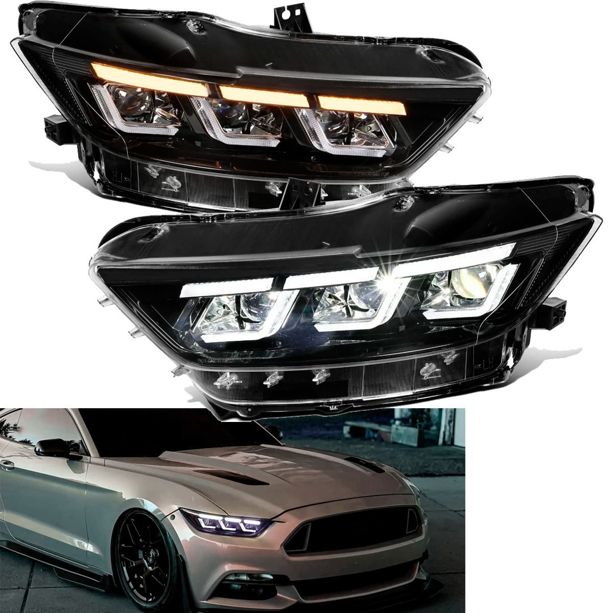 Par Faros Principales Ford Mustang 2015-2017 Secuencial Led