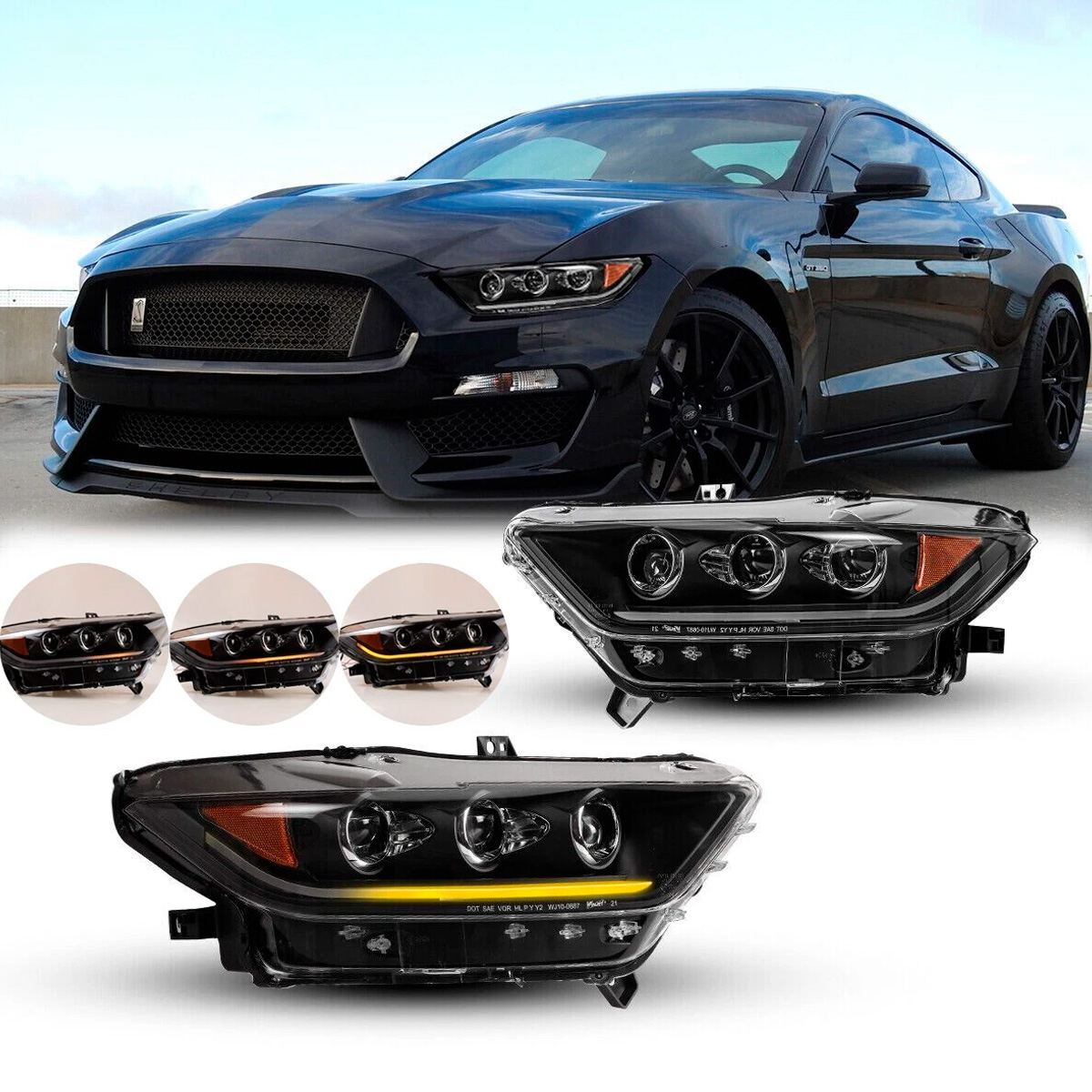 Par Faros Principales Mustang 2015-2017 Proyector Secuencial
