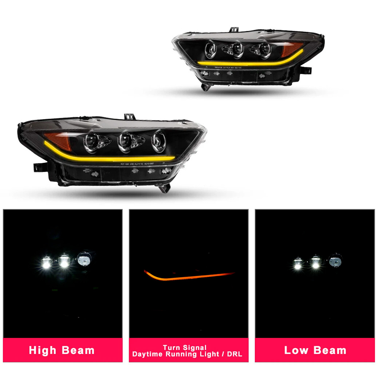 Par Faros Principales Mustang 2015-2017 Proyector Secuencial - Imagen 4