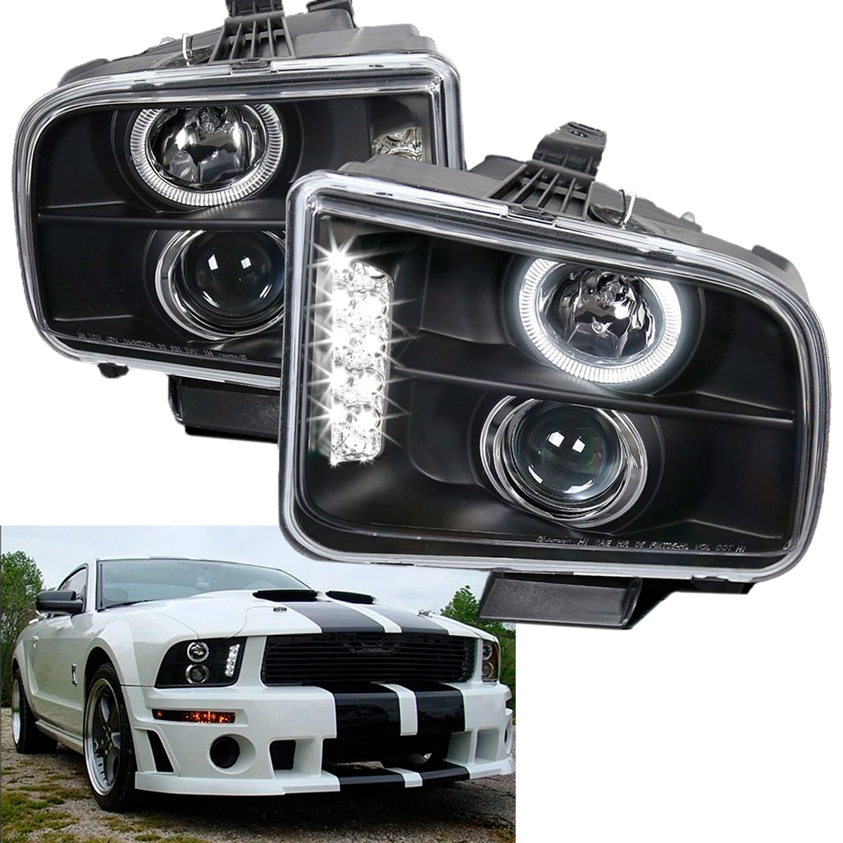 Par Faros Principales Halo Mustang 2005-2009 Led Proyector