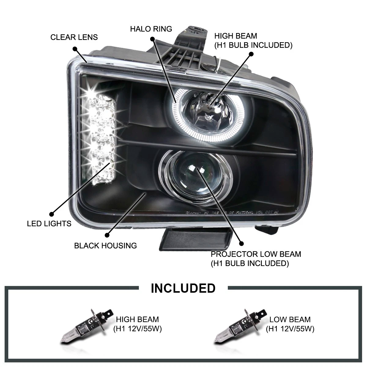 Par Faros Principales Halo Mustang 2005-2009 Led Proyector - Imagen 2